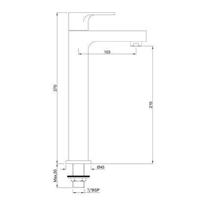 JAQUAR Vignette Prime Series Table Mounted Tall Boy Cold Basin Cock TAP (Chrome) | TOP Lever, Brass Body Water Tap/Faucet/Cock for Bathroom | VGP-CHR-81021N | Refurbished